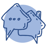 icon with house-shaped chat bubbles 